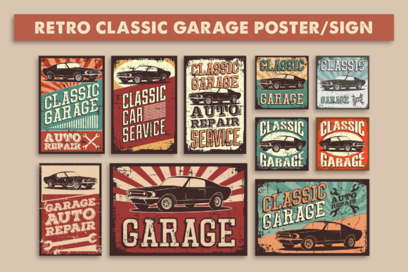 Download Retro Classic Car Service Sign Poster - Premium Resources