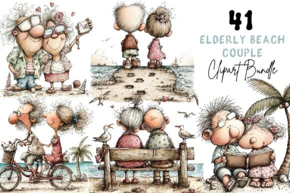 Download Whimsical Elderly Couple Beach Clipart - Couple Collection