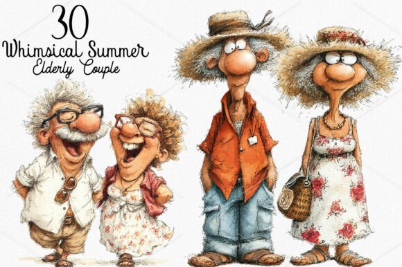 Download Whimsical Summer Elderly Couple Clipart - Couple Collection